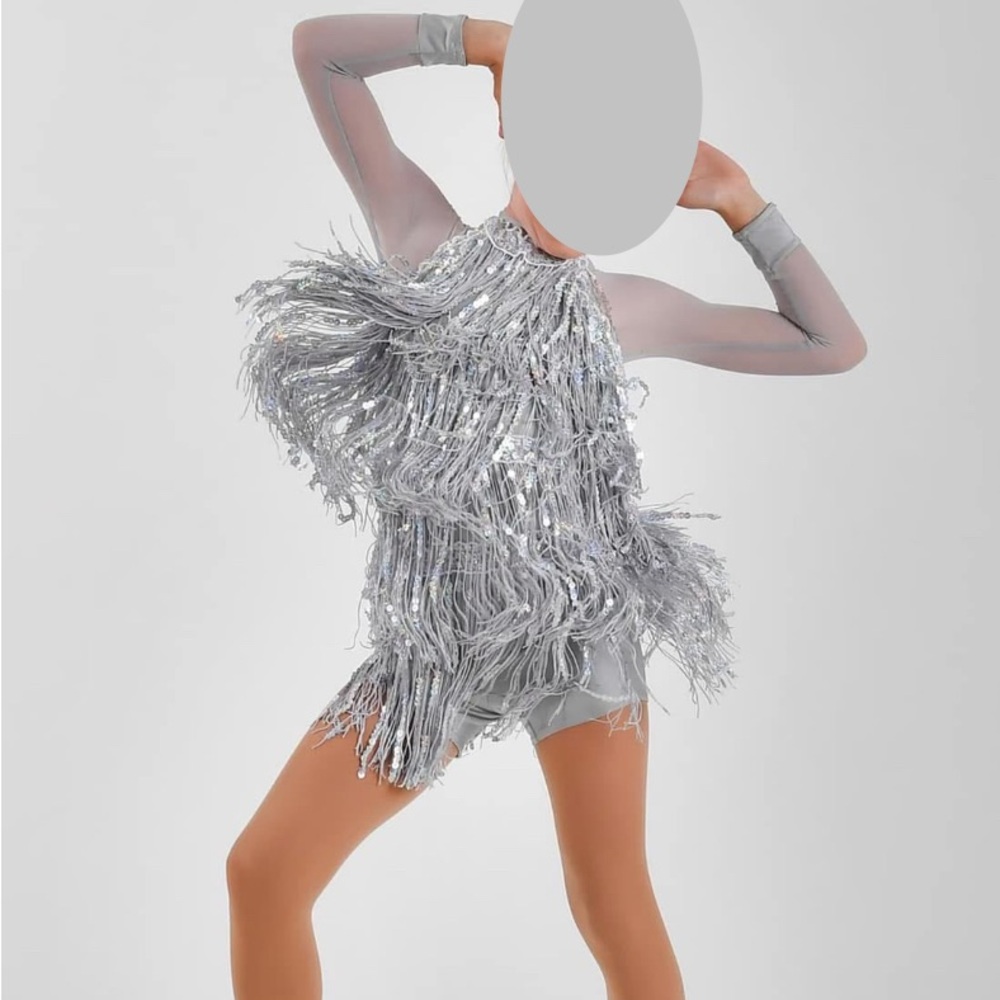Weissman Silver Fringe Dance Costume